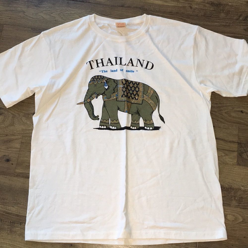 New white Thailand land of smile elephant t shirt